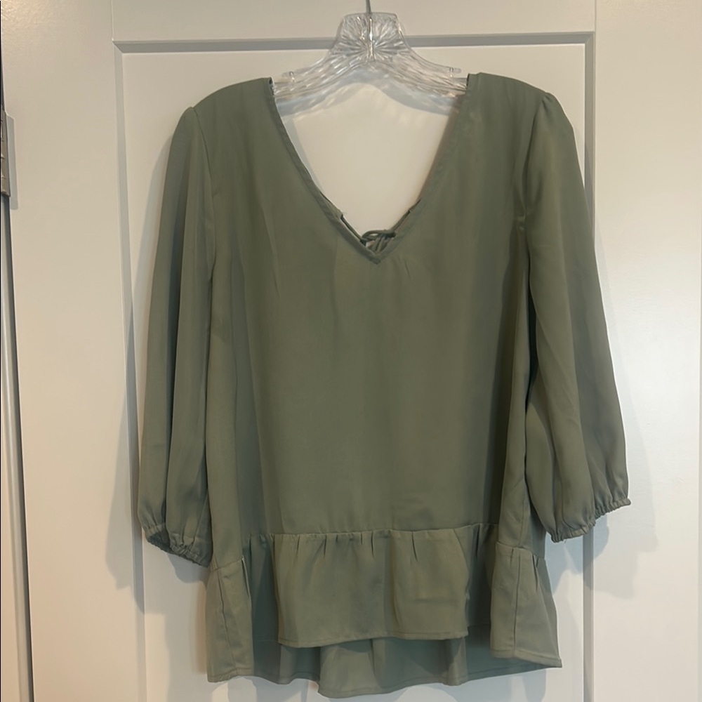 Red brand Chic Green Blouse with Elegant Peplum Hem and tie back